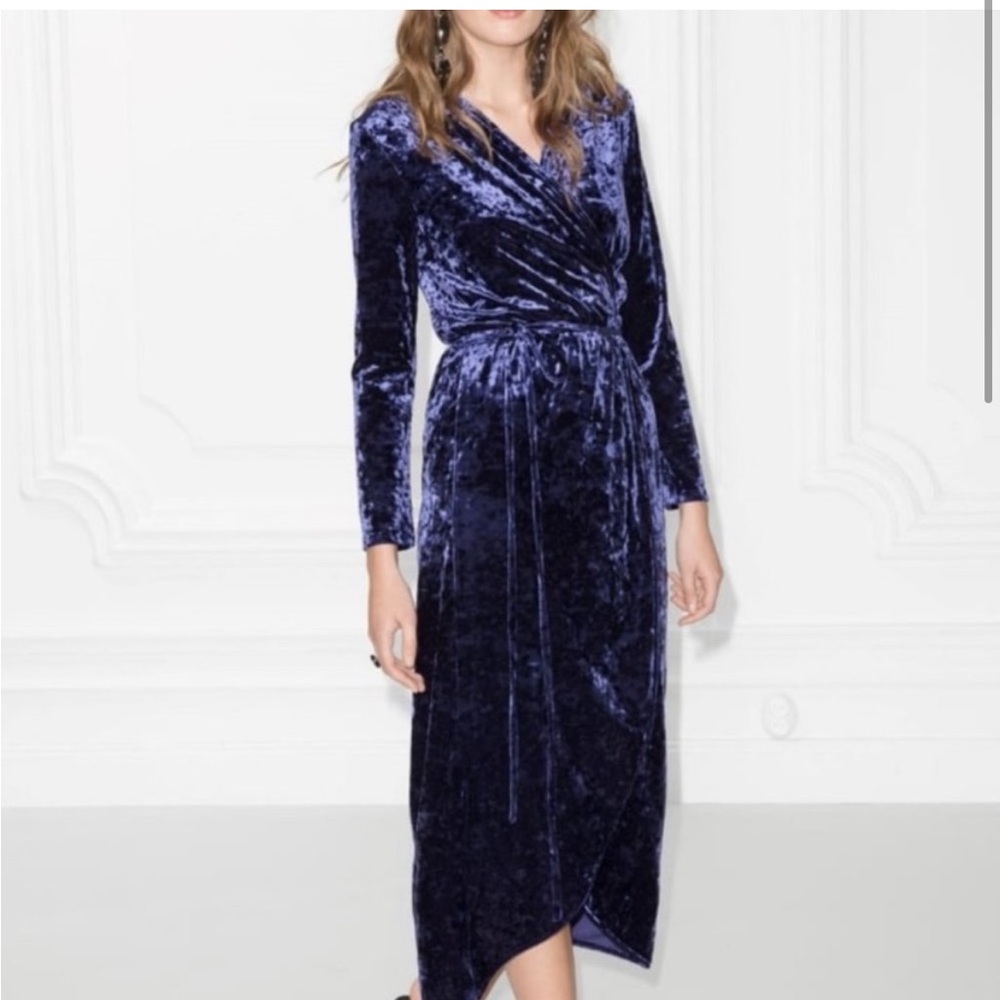 & Other Stories Deep Blue Velvet Midi Dress